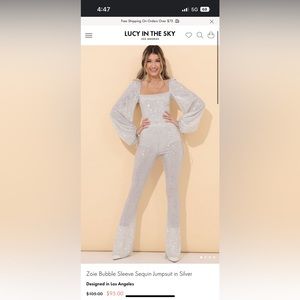 Lucy in the sky Zoie Bubble Sleeve Sequin Jumpsuit in Silver